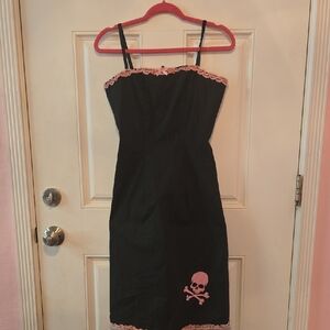 Lucky 13 Brand Black and Pink Dress with Cat Skull Design
